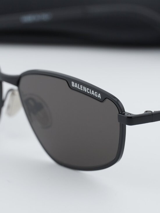 Balenciaga BB0277S 001 Unisex Rectangle Sunglasses - Black / Grey